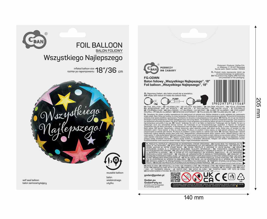 Foil balloon Wszystkiego najlepszego, 18"